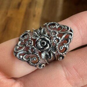 Vintage Filigree Sterling Silver Rose Double Ring (size 7)